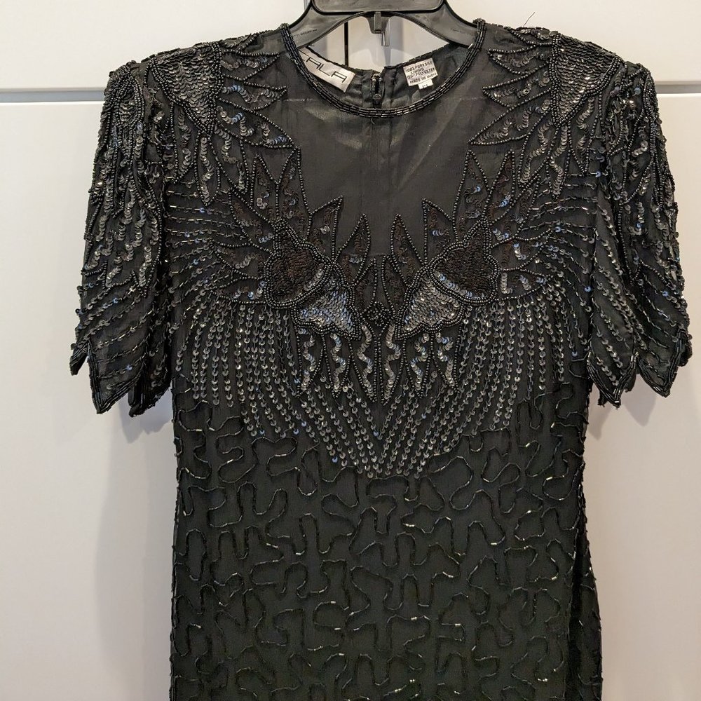 Scala Sequin Embellished Black Beaded Gown